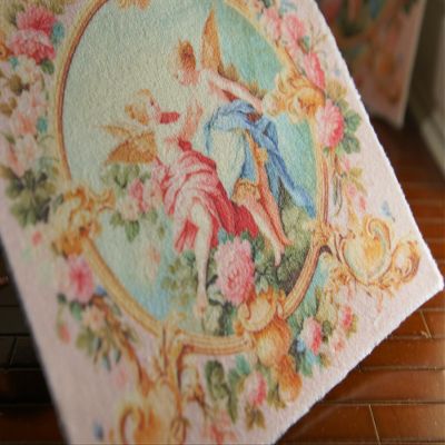 1:12 Cherubs in Rose Floral Stunning Vintage Miniature Aubusson Tapestry