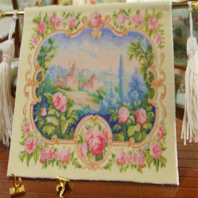 1:12 Stunning Dollhouse Miniature Aubusson Tapestry Castle in Rose Garland