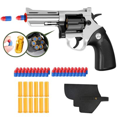 Toy Gun, Soft Bullet Toy Revolver, Game Catapult Toy Gun Foam Blaster, can fire Sponge Bullets, Educational Model Toys, Suitable for Children's Gifts from 6 Years Old(Silver)