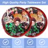 41Pcs Demon Slayers Party Supplies include 20 plates, 20 napkins for De Slayers 1 Tablecloth Birthday party Decoration view 2