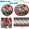 41Pcs Demon Slayers Party Supplies include 20 plates, 20 napkins for De Slayers 1 Tablecloth Birthday party Decoration view 4