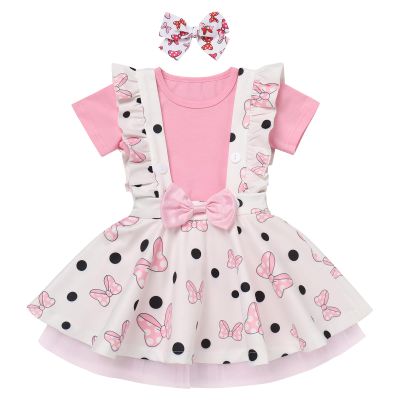ABEWIP Baby Toddler Girl Pink Mouse Bow Knot Polka Dots Tulle Dress+Shirt Top Fancy Costume with Headband Pink 2-3 Years