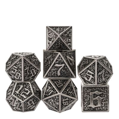 UDIXI Metal DND Dice 7PCS Polyhedral Dice Set D&D Metal Ancient Silver for RPG Role Playing Games