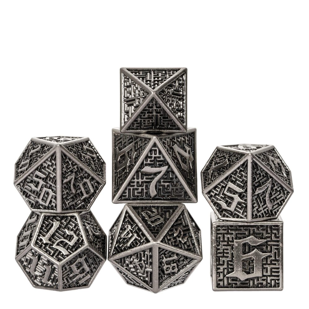 UDIXI Metal DND Dice 7PCS Polyhedral Dice Set D&D Metal Ancient Silver for RPG Role Playing Games