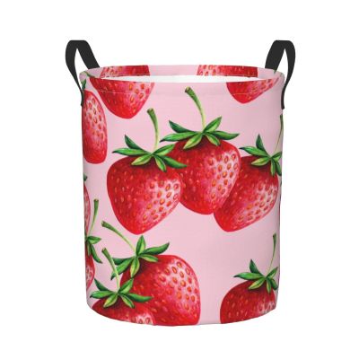 Foruidea Strawberries Laundry Basket,Laundry Hamper,Collapsible Storage Bin, Oxford Fabric Clothes Baskets,Nursery Hamper For Home,Office,Dorm,Gift Basket