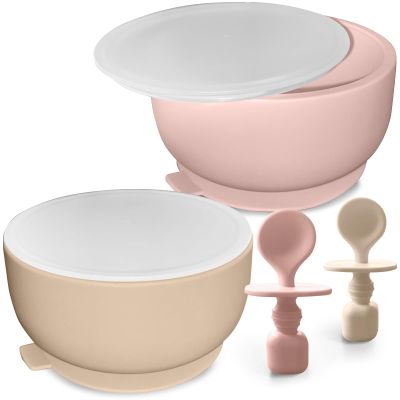 Silicone Baby Feeding Set - Suction Bowls With Lids and Spoons for Infants 0-6 Months, Extra Strong, BPA Free - Essentials for Babies & Toddlers