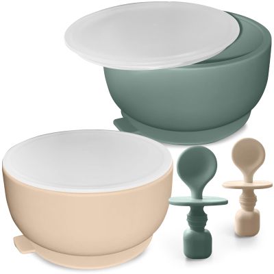 Suction Bowl with Lids and Spoons, BPA Free, Silicone Baby Feeding Set, Extra Strong Suction, Toddler & Infant