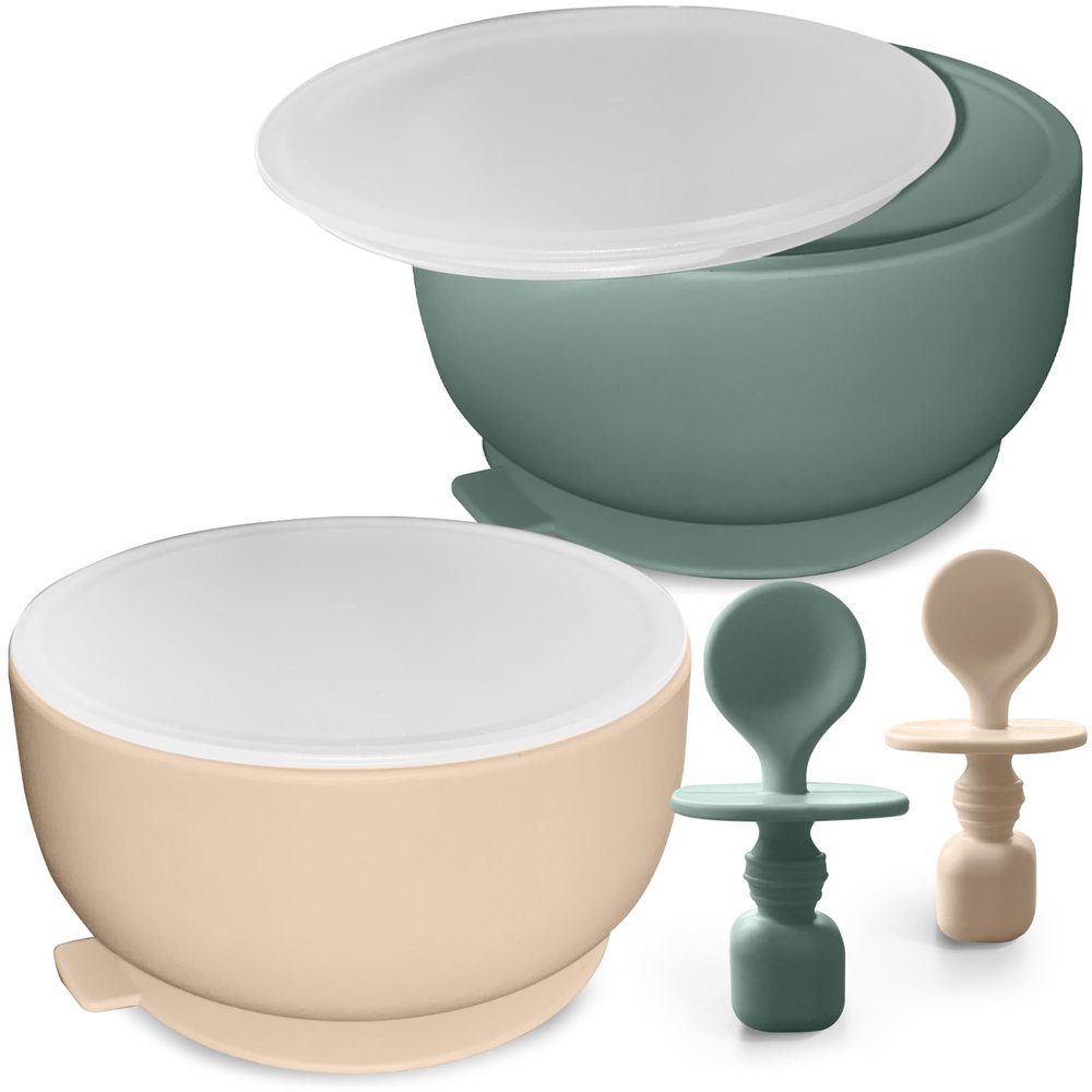 Suction Bowl with Lids and Spoons, BPA Free, Silicone Baby Feeding Set, Extra Strong Suction, Toddler & Infant