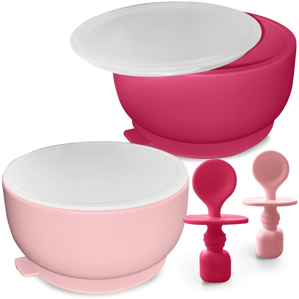 Suction Bowl Set with Lids and Spoons - Baby Feeding Essentials, Extra Strong BPA-Free Silicone Bowls for Infants, Babies & Toddlers