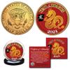 2024 Year of The Dragon Chinese Lunar New Year of The Dragon 24K Gold Plated JFK Kennedy Half Dollar Collectible Coin view 1