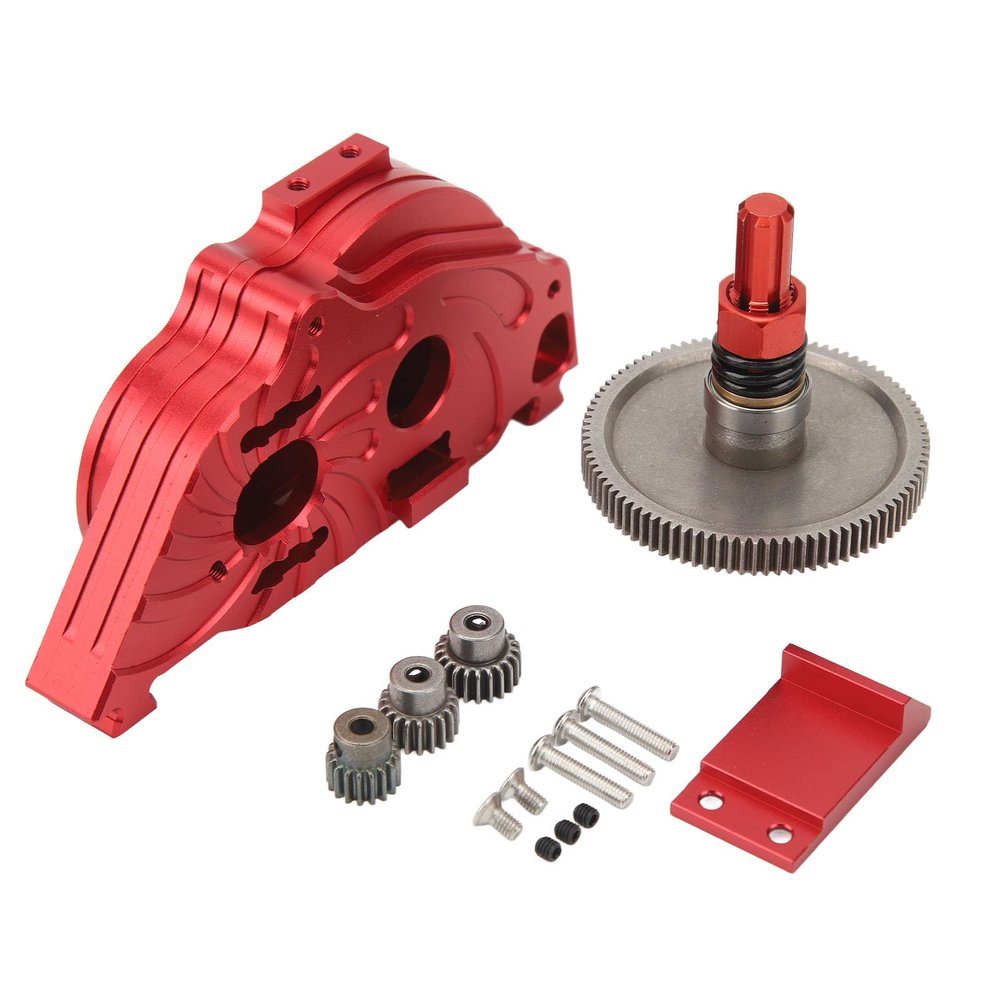 RC Case Box Housing with Gear Wheel and Pinion, Aluminum Alloy Cover, for ARRMA SENTON Granite Typhon 1/10 RC Car Easy Installation (Red)