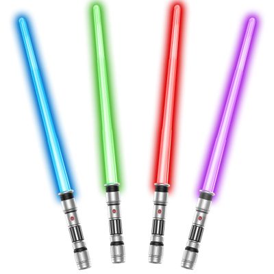 4 Pack Light up Sword Saber with FX Sounds (Motion-Sensitive) and Retractable Handle, 4 Colors Changing Led Glowing in he Dark Dueling Sword for Kid Adult, Galaxy War Party, Halloween Cosplay