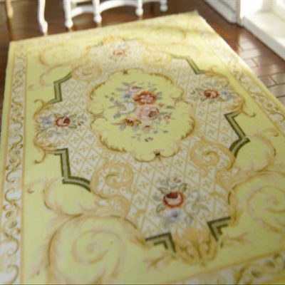 Beautiful Shabby Chic Dollhouse 1/12 1/6 Scale French Swirls Light Gold Rug (6.8" X 10")
