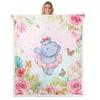 Kids Dance Hippo Sherpa Blanket Baby 30"x40" Cute Hippopotamus Fleece Throw Blanket Floral Ballet Soft Cartoon Animal view 1