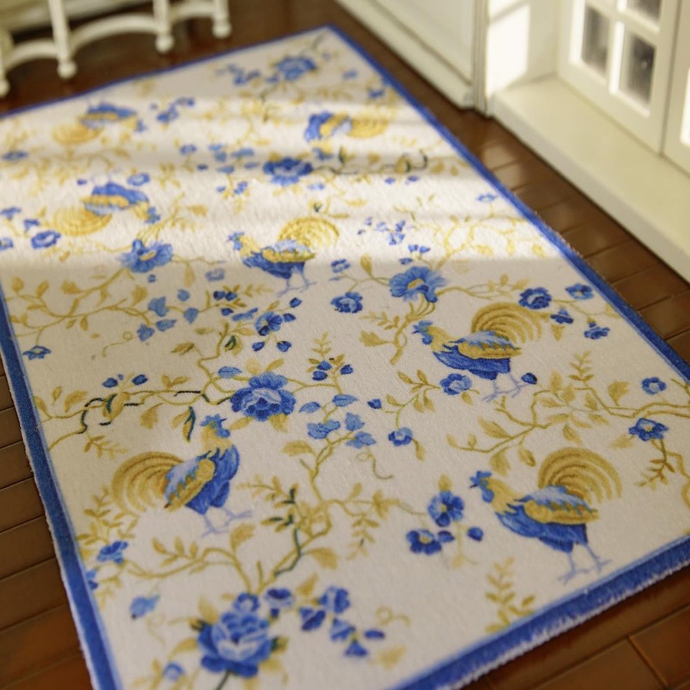 1/12 1/6 Scale Miniature Roster Roses French Aubusson Design Dollhouse Rug (5.1" X 8.2")