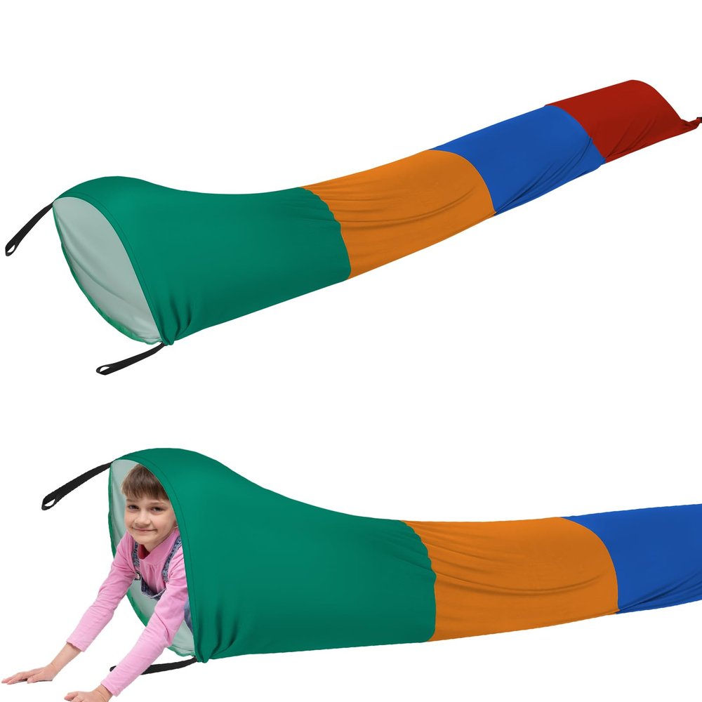 Shappy 12 ft Sensory Tunnel Crawl Resistance Tube for Calm Sensory Tent Compression Tube Play Tunnel Toys for Kids Birthday Gifts Outdoor Indoor Game(Orange, Green, Blue, Red)