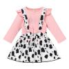 ABEWIP Baby Toddler Girl Cow Print Outfits Bow Knot Dress+Ruffle Sleeve Romper Shirt Fancy Costume with Headband Pink 0-6 Months view 1