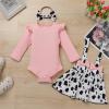 ABEWIP Baby Toddler Girl Cow Print Outfits Bow Knot Dress+Ruffle Sleeve Romper Shirt Fancy Costume with Headband Pink 0-6 Months view 2