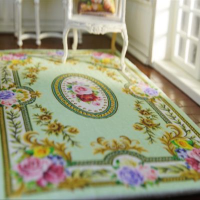 Elegant French Country Theme Light Green Dollhouse Miniature 1/12 1/6 Scale Rug (5.6" X 7.8")