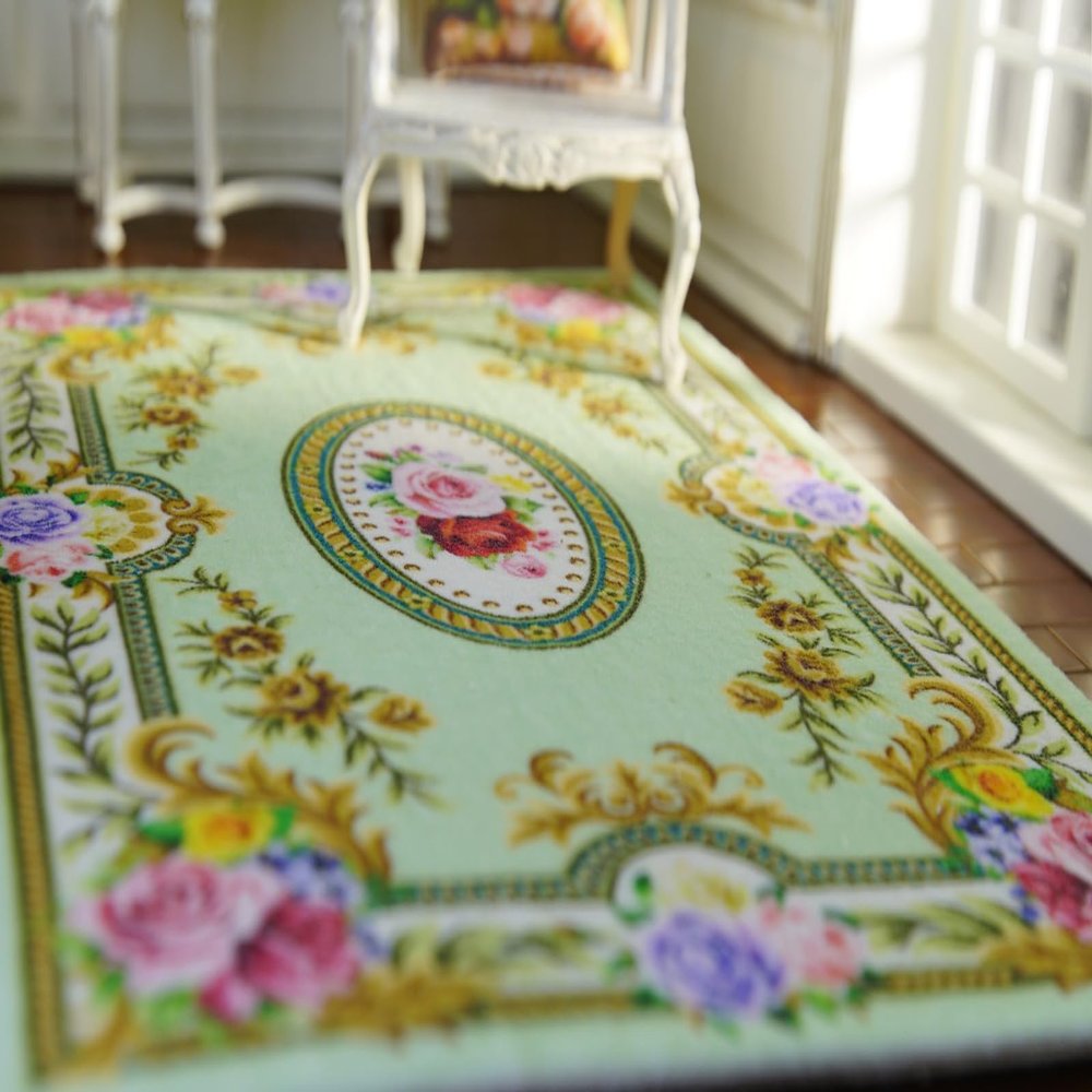 Elegant French Country Theme Light Green Dollhouse Miniature 1/12 1/6 Scale Rug (5.6" X 7.8")