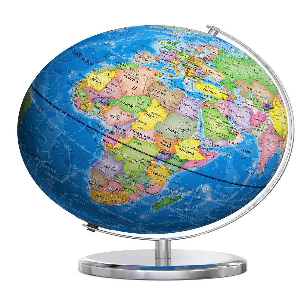 Orionstar 13" Large World Globe with Stand, Educational Globe for Kids Learning, Colorful HD World Map Details, Illuminated Globes Lamp with Stable Heavy Metal Base, Constellation