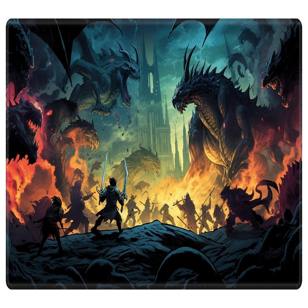 EDGFRTOIO 24" x 14" Gameplay Tabletop Playmat for MTG/TCG Cards,Fantasy Dragons Battlefield Desk Mat