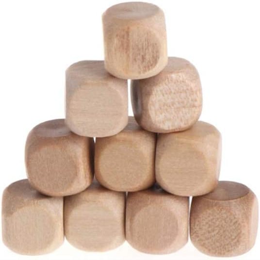 10 Pcs Wooden Dice, 6 Sided Blank Dice Round Corner Cube DIY Graffiti Crafts Board Game Party Supplies Standard Game Dices (1.8cm)