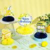 JOYMEMO 8 Pieces Lemon Birthday Honeycomb Centerpieces - Blue Tile and Lemon Birthday Decorations, Double Sided Printing Lemonade Blue Table Decor for Lemon Theme Birthday Party view 2
