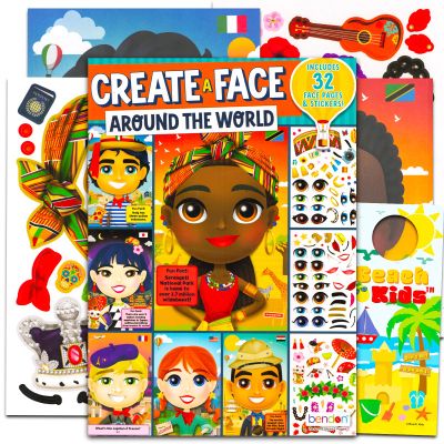 Create a Face Sticker Play Set for Kids - Bundle with Around The World Sticker Travel Activity Book for Kids Plus Door Hanger | Make Your Own Sticker Face for Kids, Toddlers