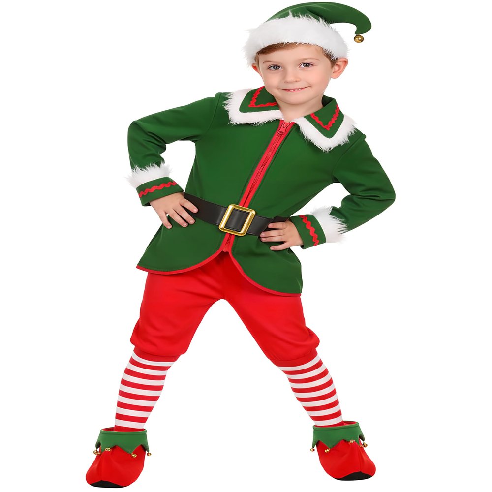 Gortykor Kids Christmas Elf Costume for Boys Holiday Elf Costume Outfit (7-8 Years)