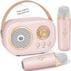 PRUNUS C20 Mini Karaoke Machine,Valentines Day Gifts for Her Him Kids Mens,Portable Bluetooth Speaker with 2 Wireless Microphone for Boys Girls 3-12+ Years Old Birthday Party Pink view 1