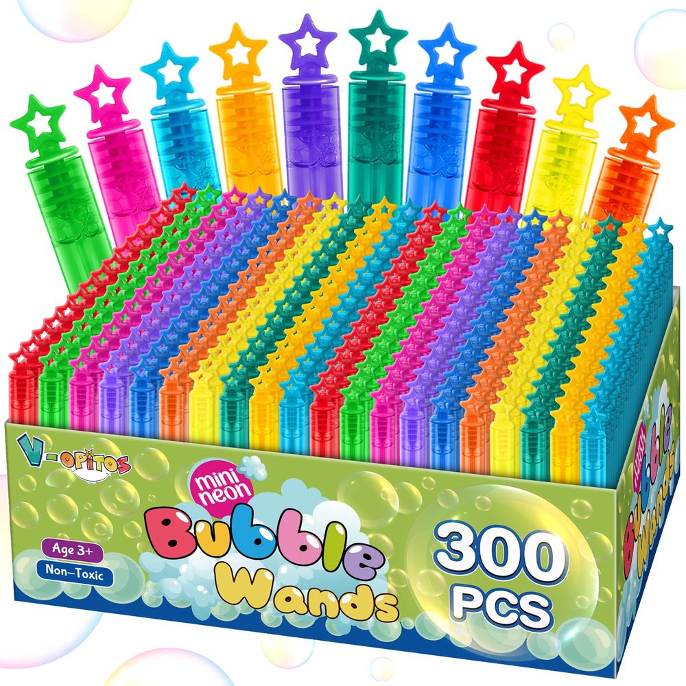 300 Pack Mini Bubble Wands in 10 Color, Bulk Party Favors for Kids, Ideal Goodies Bags Stuffers, Themed Birthday, Valentine, Easter, Halloween, Christmas, School Classroom Prizes for Boys & Girls