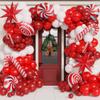148Pcs Christmas Balloon Garland Arch Kit Red White Ruby Red Balloons Candy Cane Lollipop Explosion Star Foil Balloons for Holiday Christmas New Year Party Decorations view 1