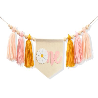 Daisy Fringe One Highchair Banner - Pink 1st Birthday Party supplies,Daisy Decor,daisy birthday decorations