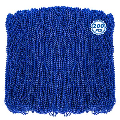 Huskein 200 PCS Beaded Necklace, 33" Mardi Gras Beads, Blue Bead Necklace, Mardi Gras Accessories, Parade Beads Bulk for Hanukkah Christmas Pirate Birthday Gender Costume Party Supplies