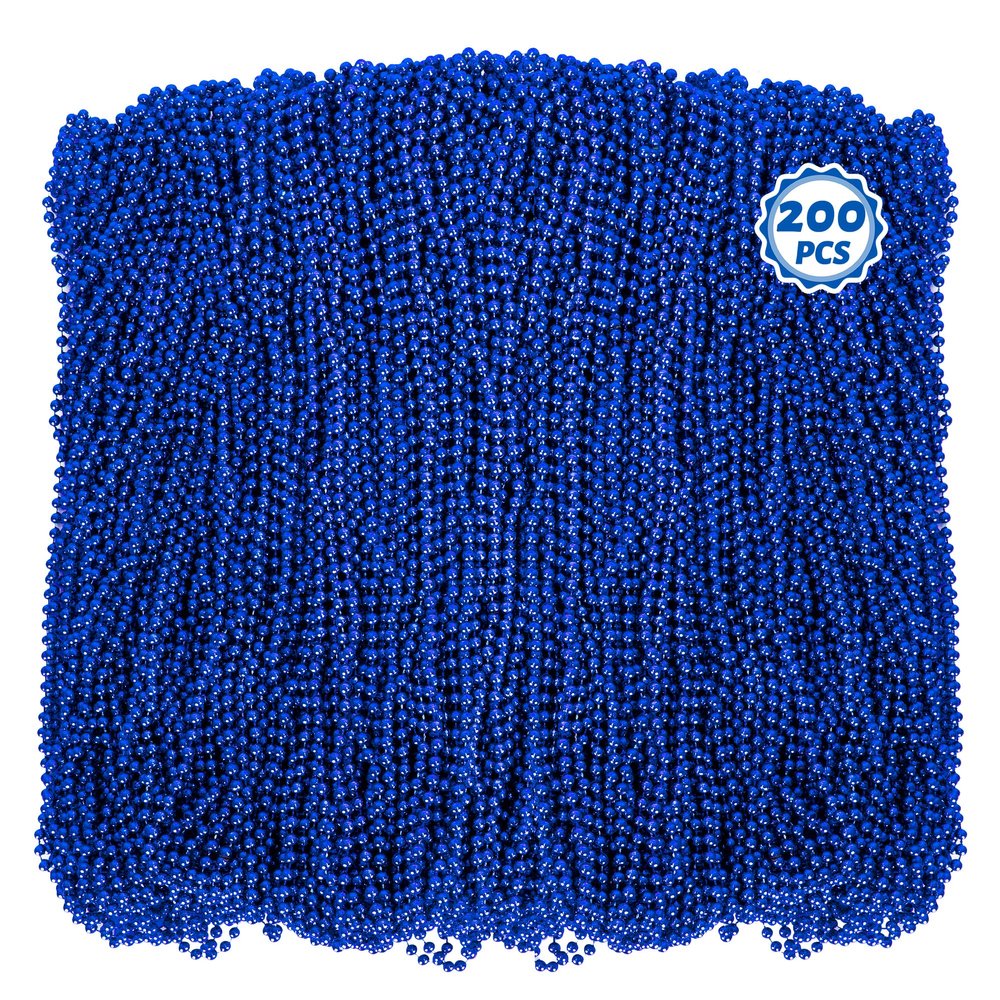 Huskein 200 PCS Beaded Necklace, 33" Mardi Gras Beads, Blue Bead Necklace, Mardi Gras Accessories, Parade Beads Bulk for Hanukkah Christmas Pirate Birthday Gender Costume Party Supplies