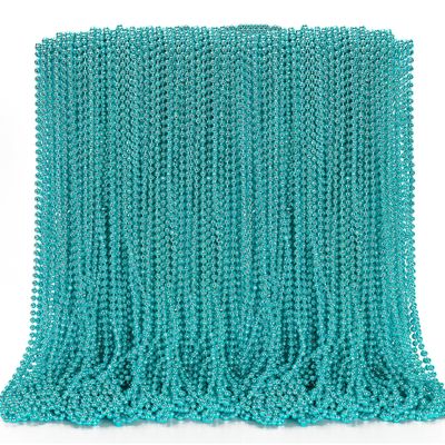 144PCS Mardi Gras Beads, Lake Blue Mardi Gras Rose Necklaces Bulk, Metallic 33" Mardi Gras Round Beaded Necklace Stuff, Festival Parade Throw Accessories Wedding Gender Reveal Party Supplies Decor