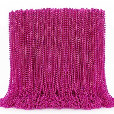 144PCS Bead Necklace, Mardi Gras Pink Bead Necklaces Party Favors, Metallic 33" Mardi Gras Round Beaded Necklace Stuff, Festival Parade Throw Accessories for Wedding Gender Reveal Party Supplies Decor