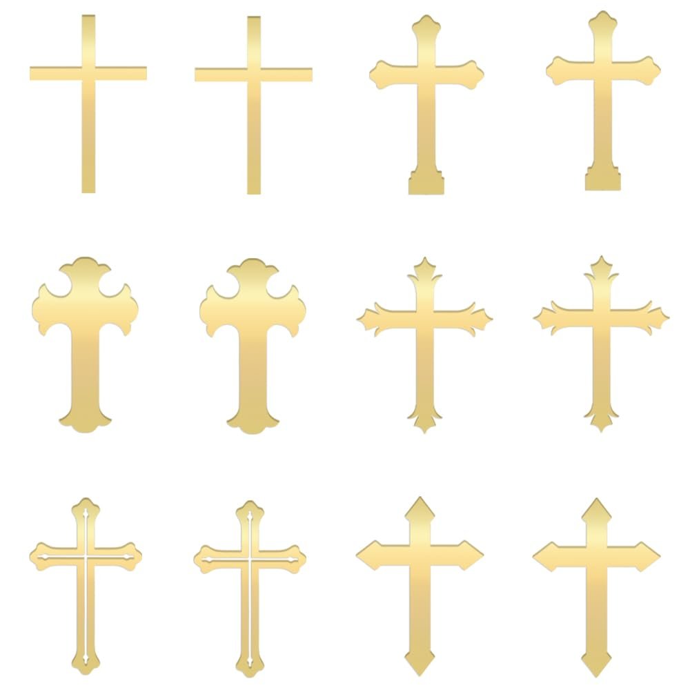 12 PCS Baptism Cupcake Toppers, Gold Mirror Acrylic Cake Picks Baptism God Bless Child Cake Decorations,Baby Shower Birthday Party Decorations Christian Religious Party Decoration Supplies(acrylic))