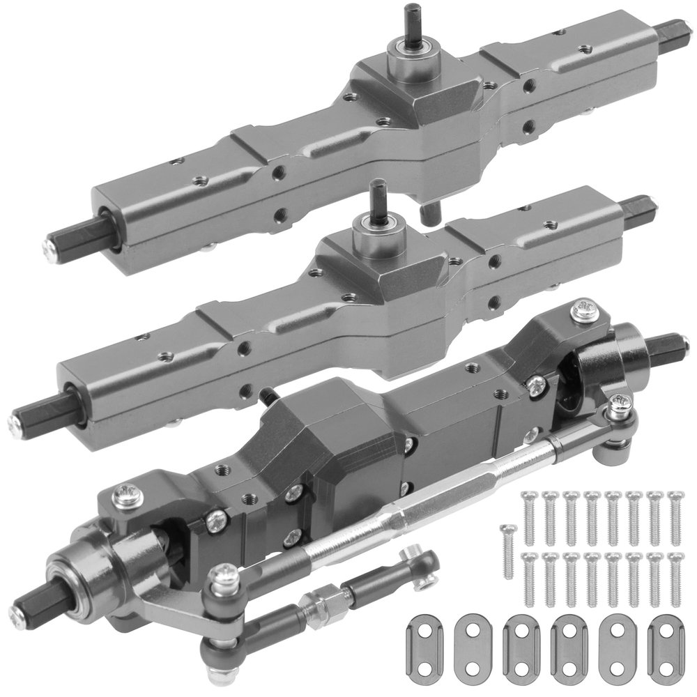 ShareGoo 3Pcs B16 Straight Axle Set Front Middle Rear Aluminum Complete Axle Compatible with WPL B16 B36 JJRC Q60 Q63 Q64 FY004 6X6 6WD 1/16 RC Car (Titanium)