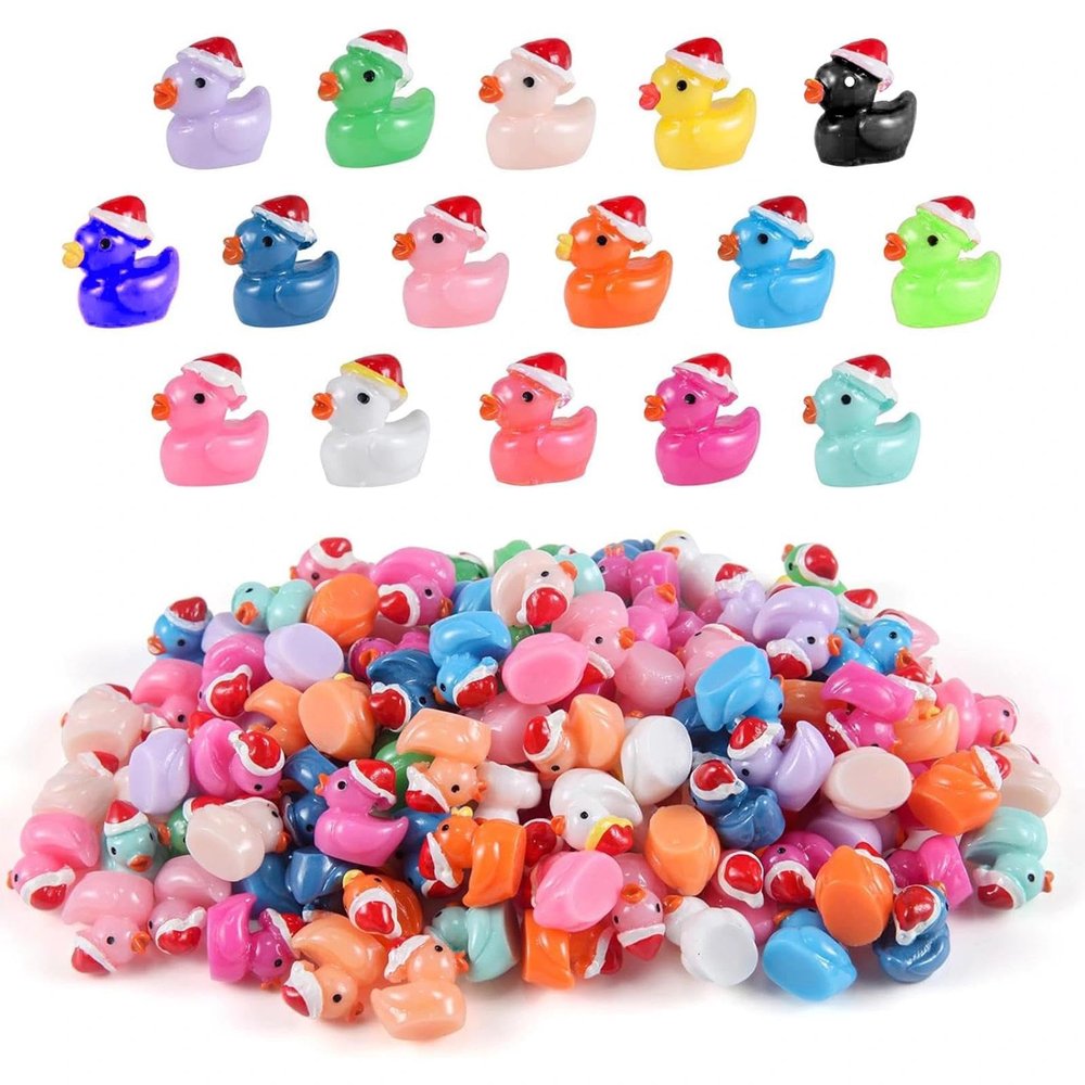 160 Pcs Christmas Mini Resin Ducks Tiny Santa Fairy Hat Duck Miniature Micro Landscape Garden Dollhouse Decor for Xmas Accessories DIY Craft Slime Party Gifts Prank Game Ornament Potted Plants