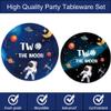 Letromp 40 Pcs Two the Moon Birthday Decorations 2 the Moon Party Paper Plates Napkins for Outer Space/Galaxy Astronaut/Space Man/Robot UFO Theme Baby Boys 2nd Birthday Party Supplies Decorations view 2