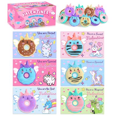 30 Pack Valentines Day Cards for Kids Classroom, Donut Erasers with Greeting Cards, Valentine Kids Party Favor, School Classroom Exchange Prizes, Ideal Valentines Gifts for Boys Girls