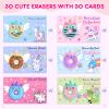 30 Pack Valentines Day Cards for Kids Classroom, Donut Erasers with Greeting Cards, Valentine Kids Party Favor, School Classroom Exchange Prizes, Ideal Valentines Gifts for Boys Girls view 2