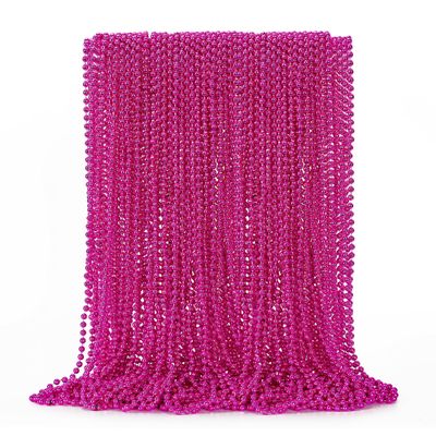 EOBOH 50PCS Bead Necklace, Metallic Mardi Gras Pink Bead Necklace, 33" Mardi Gras Round Beaded, Festival Parade Throw for Breast Cancer Awareness Accessories Gender Reveal Party Supplies Decor
