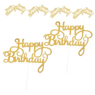 10pcs Cake Decor Cake Inserts Happy Birthday Toppers Acrylic Dessert Topper Cupcake Topper Decoration Happy Birthday Cake Cards Cake Decor Insert Card Paper Style