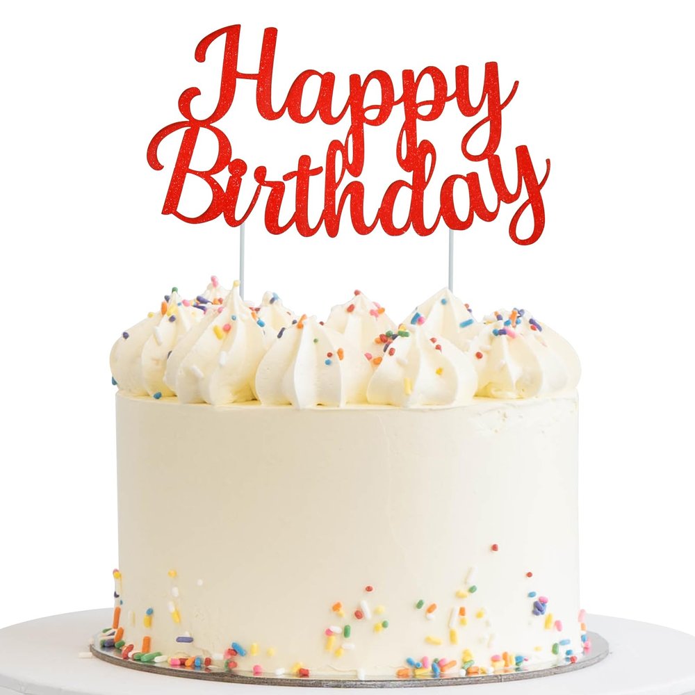 BEISHIDA Red happy birthday Cake Topper, Happy Birthday Cake Bunting Decor,Birthday Party Decoration SuppliesPhoto Booth Props
