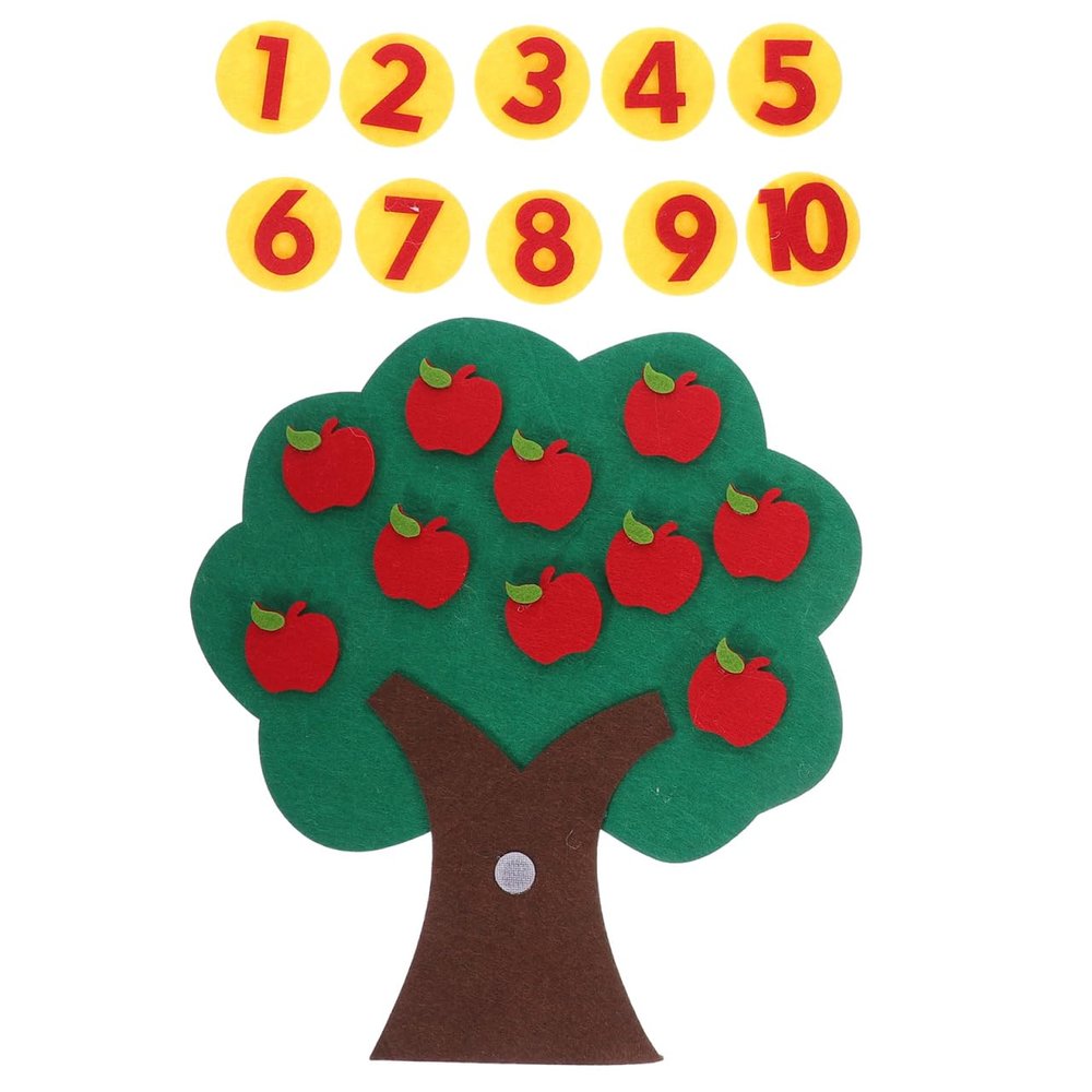 ibasenice Felt Number Apple Tree, Non-Woven Number Apple Tree Math Educational Toy for Toddlers Preschool Counting Game Digital Matching Felt Math Playboard 10.6X9.4 Inches