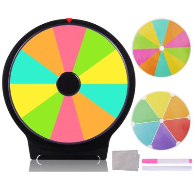 Hooomyai 10" Tabletop Mini Spinning Prize Wheel with Plastic Base Stand, Spinner Double Side Surfaces, Spin Wheel with Dry Erase Markers and Eraser for Fortune Game Trade Show Carnival Party