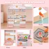 Costzon Kids Kitchen Playset, Double-Sided Wooden Play Kitchen Toy Set w/Realistic Sound, Oven, Ice Cube Dispenser, Utensils, Sink, Large Storage Space, Pretend Chef Cooking Set for Toddlers (Pink) view 3